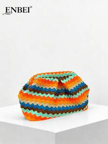 ENBEI 优雅编织手拿包 - 大容量化妆包、度假手拿包、优雅女士沙滩包、时尚晚宴包。多功能女士沙滩包、夏季钱包、优雅女士包，适合搭配婚纱、度假、旅行、派对、母亲节礼物、婚礼季纪念品。 - 彩色 - 查看 5