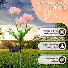 3pcs Realistic LED Solar Power Spider Lily Lights, IP44 Waterproof Outdoor Glowing Flower Stake Lights, Lifelike Texture Solar Powered Pathway Decor Lights For Garden - Red Spider Lily - View 5