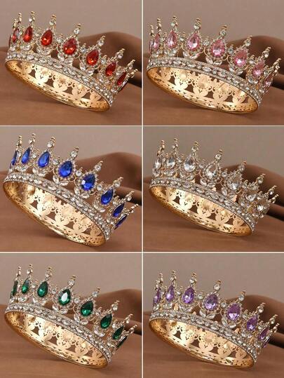 Corona de novia, corona de boda de aleación con cristales redondos, accesorios de boda, diadema para fiesta de cumpleaños, Halloween, Navidad, carnaval, accesorios para el cabello, regalo