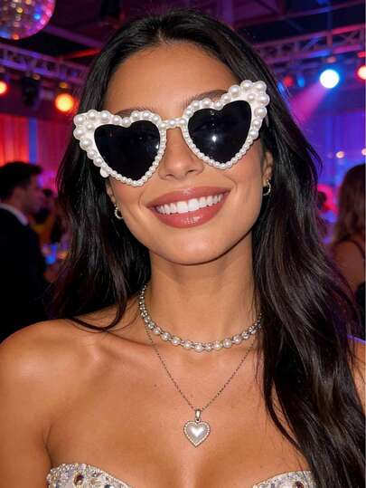 1副无框心形透明糖果色眼镜，男女通用，适合派对、泳池派对、沙滩派对、生日、嘉年华、复活节和其他趣味活动或作为派对礼物（颜色随机）