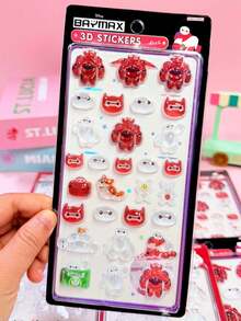 DOBBLE Hình dán Baymax 3D dập nổi, hình dán hoạt hình bằng vinyl, chống thấm nước, có thể tháo rời, thích hợp cho máy tính xách tay, bình nước, ốp điện thoại, sổ tay, album, hành lý, ván trượt, đồ thủ công DIY. - Nhiều màu - Xem 6
