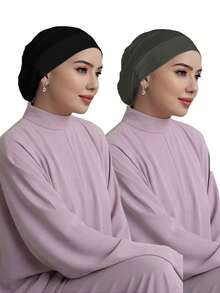 1 pieza/2 piezas/3 piezas/Set Gorro interior modesto de unicolor y transpirable, pañuelo musulmán, para todo el año, playa, vacaciones - Multicolor - Ver 9