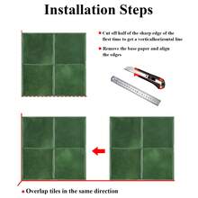 4/10/20 miếng gạch ốp tường tự dính chống thấm nước 9"x9" cho nhà bếp, gạch dán tường vuông cho phòng tắm, màu xanh ngọc bích - Đường viên màu xanh rêu - Xem 9