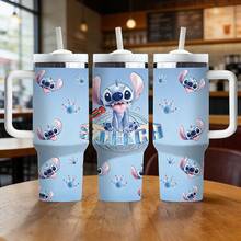 Disney 1个大容量带把手保温杯，印有可爱的史迪奇图案，不锈钢真空保温杯，带吸管，容量1200毫升，带防伪码的包装盒。 - 史迪奇 - 查看 6