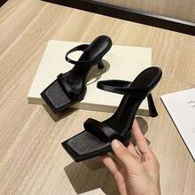Women Heeled Sandals - Black Glossy Plate [8cm] - View 1