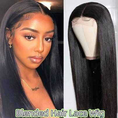 Elegant Long Straight Wig For Women - 12" To 24" Middle Part, High-Temperature Synthetic Hair, Versatile For All Races
