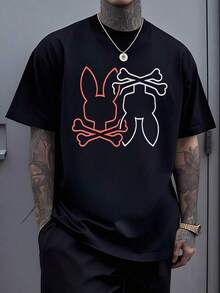 1 PcsRed And White Bunny Skull With Crossed Bones Representing A Playful Yet Edgy Vibe Casual T Shirt For Adding A Unique Touch To Your Wardrobe 100% Cotton180g 100% Cotton - Đỏ - Xem 10