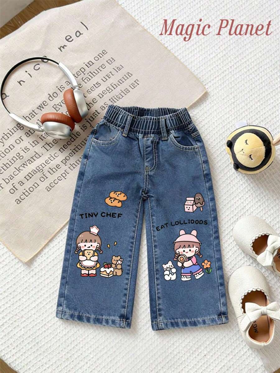 Baby Girls' Tiny Chef Print Denim Pants | New Mom Must-Have Infant Clothing & Top Baby Choice - Màu xanh lam - Xem 1