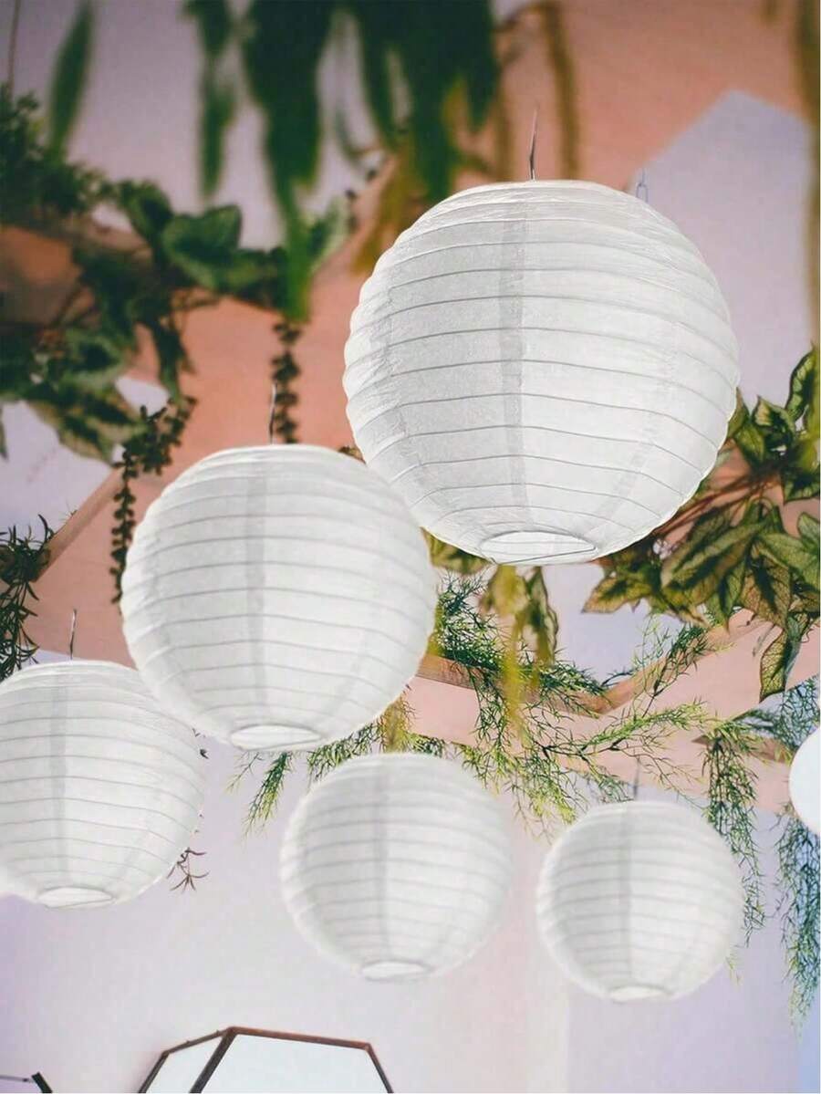 1/3/5个装白色纸灯笼 - 圆形悬挂式纸灯笼 - 适用于婚礼、生日、新娘送礼会和节日装饰 - 室内外均可使用 - 节日场合的理想礼物 - 白色 - 查看 1