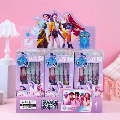 12pcs Push-Button Pens, High-Quality Neutral Pens With Stickers, Cute Korean Cartoon Style Stationery For Students And Girls