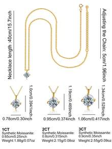 1件经典四爪镶嵌莫桑石925纯银项链，优雅奢华，订婚/结婚/周年纪念/闺蜜礼物，新娘首饰 - 金色 - 查看 4