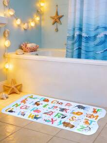 1pc Animal & Letter Pattern Ocean Life Anti-Slip Bathroom Mat, Cartoon Bathroom Rug With Suction Cups And Drainage Holes, Extra Large 100*40cm Bathtub & Shower Mat, Machine Washable, Baby Bath Accessories - multicolour - View 6