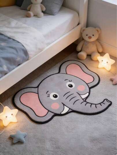 1pc High-Quality Faux Wool Children's Area Rug, Soft Playroom Mat, Machine Washable, Multiple Sizes Available, Cute Animal, Creative Elephant Decor Carpet