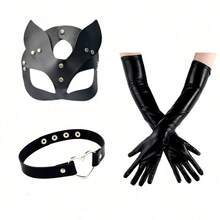Bộ trang phục mèo, cáo, thỏ phong cách Punk gồm 1-2/4 món, bao gồm mặt nạ mắt, vòng cổ hình trái tim và găng tay giả da - Thích hợp cho các bữa tiệc Halloween, dạ hội da và các dịp khác. - Nhiều màu - Xem 3