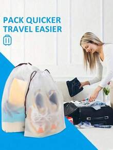 1/5/10/20 Pcs Plastic Storage Bags, Portable Waterproof Travel Shoe Bags, Drawstring Shoe Covers For School And Travel, Dust-Proof Packaging Pouches, Essentials For Travel, Cruises And Vacations (Drawstring Color Random) - View 4