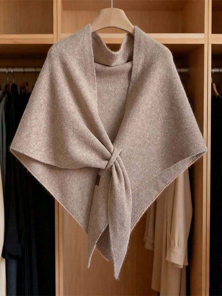 1pc Women's Oversized 185*76cm Knitted Poncho Shawl - Soft Cashmere Blend Solid Color Shawl, Elegant Wrap Suitable For Formal Dresses, Soft Open Front Cardigan Sweater, Suitable For Spring, Autumn And Winter, 73*30 Inches - 卡其色 - 查看 1