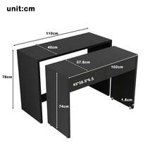 Desk/Shelf + Chest Of Drawers - Compact 2-In-1 Desk, Extendable, Made Entirely Of 1.8 Cm Thick Wood, Equipped With Casters, Flexibly Combinable, Folding Desk - Black + Particleboard - View 10