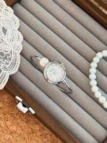 1 件优雅桶形女士石英表，黑色不锈钢表带 - 銀色 - 查看 3