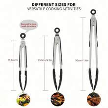 Durable 7-Inch, 9-Inch, And 12-Inch Kitchen Tongs, Food Tongs, Kitchen Barbecue Tools, Heat-Resistant, With A Locking Mechanism To Ensure A Firm Grip, Heat Resistant Non-Stick Cooking Tongs, Locking Food Tongs For Cooking Salad Grilling And Frying,Kitchen Stuff, Baking Toolssure A Firm Grip, Kitchen Stuff, Baking Tools,Outdoor Barbecue - 黑色1件 - 查看 5