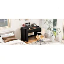Desk/Shelf + Chest Of Drawers - Compact 2-In-1 Desk, Extendable, Made Entirely Of 1.8 Cm Thick Wood, Equipped With Casters, Flexibly Combinable, Folding Desk - A - View 4