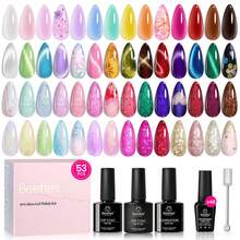 Beetles 36 Colors Gel Nail Polish Set, Pastel Jelly Pink Purple White Green Glitter Gel Kit With Base & Top Coat, Nail Tools, Soak Off UV Nail Art, Salon DIY Manicure Gift For Women - 53 Pcs 48 Colors Vivid Moments - 查看 7