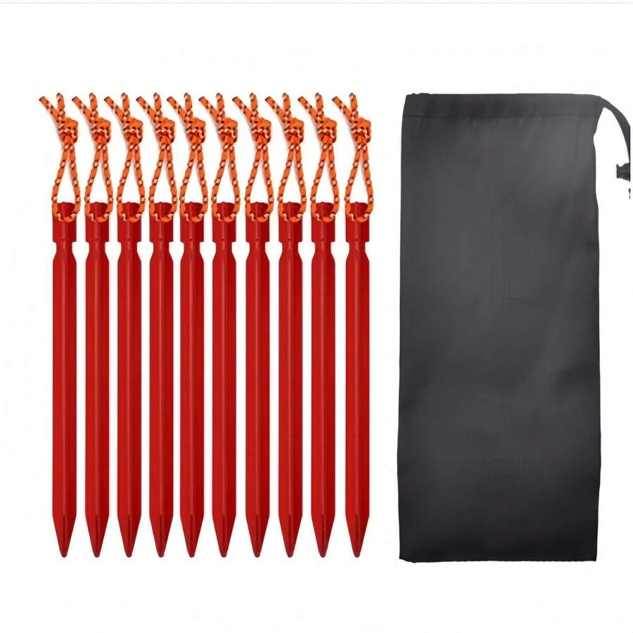 8pcs Aluminum Tent Stakes With Reflective Rope, Lightweight Outdoor Camping Pegs Suitable For Gardening, Camping, Hiking - Multicolor - View 1