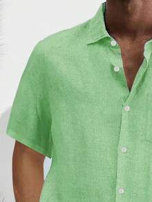 Áo sơ mi nam cỡ lớn, kiểu dáng cơ bản, cài cúc, tay ngắn, chất liệu nhẹ, thích hợp mặc thường ngày. - Màu xanh Bạc hà - Xem 3