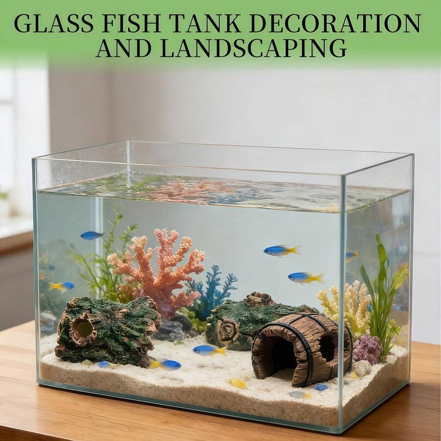 3 chiếc hang đá trang trí bằng nhựa cho bể cá, nơi trú ẩn cho tôm, cá, rùa, phụ kiện bể cá bằng kính, hình dáng thân cây. - A - Xem 1