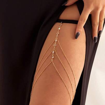 Encantadora cadena de muslo de cristal multicapa con rhinestones - Accesorio sexy para las piernas para fiestas y vacaciones, aleación con cuentas brillantes, adecuado para fiestas y vacaciones