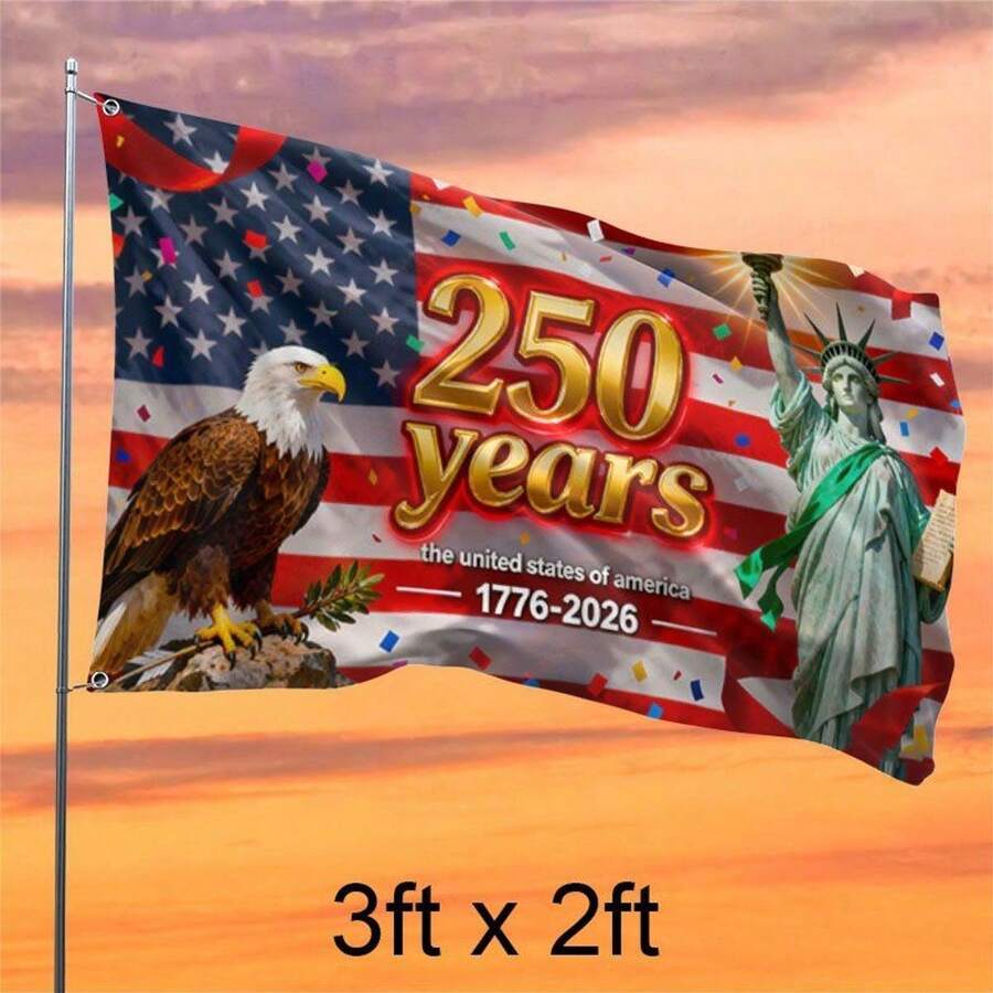 250 Years American Flag 1776-2026 Patriotic Banner With Eagle, Stars & Stripes Celebration, Outdoor Yard Garden Porch Decor, 4th Of July Party Decoration - D - 查看 1