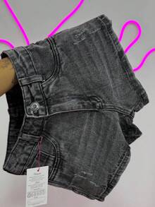 Lavender Blue Denim Shorts With Details, Sizes 34 To 52 Plus Size. - Dark Grey - View 2
