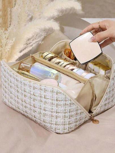 1 túi đựng mỹ phẩm xách tay, túi trang điểm hai lớp dung tích lớn, túi đựng đồ du lịch đa chức năng, túi sắp xếp mỹ phẩm, túi đựng đồ chăm sóc da, túi đựng đồ vệ sinh cá nhân dung tích lớn, túi đựng đồ trang điểm khi đi du lịch và ở nhà, món quà tuyệt vời cho bạn bè và gia đình, thích hợp cho ký túc xá trường học và nhà.