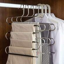 6-Pack Stainless Steel Non-Slip Clothes Hangers & Trouser Hangers: Space-Saving, Multi-Purpose S-Shaped Wardrobe Organizer, Suitable For Trousers, Jeans, Scarves, Towels, Leggings, Etc. - Bạc - Xem 8