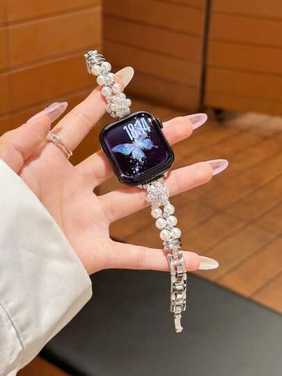 1条女士珍珠表带，兼容表带45/49/38/40/41/42/44/46mm，适用于 Ultra/SE/11/10/9/8/7/6/5/4/3/2/1，时尚运动腕带