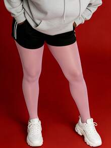 缎面光泽玫瑰粉色打底裤 - 柔和光泽，高腰设计，优雅闪亮，适合特殊场合和时尚日常穿搭 - 粉色 - 查看 3