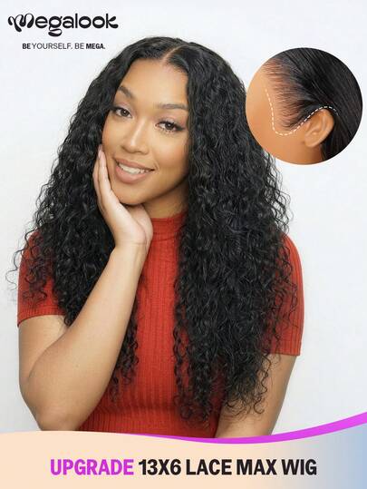 MEGALOOK 13x6 Three-Go™ Glueless Wigs Deep Curly Wig Lace Front Ear-To-EarHuman Hair Natural Hairline Bleached Knots Pre-Cut Lace Easy Wear Curly Style With Drawstring 180%/200% Density Natural Color Glueless Beginner Friendly Human Hair Wig For Women Daily Use Office Ready Party Style