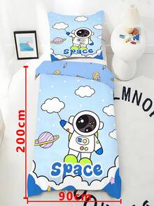 Juego de ropa de cama infantil con diseño de astronauta de dibujos animados lindo (Serie Primavera/Verano) 2 piezas, funda nórdica estampada a doble cara, apta para niños, adolescentes, niños y niñas, uso en todas las estaciones, cierre con cremallera (sin relleno), funda de almohada de 40x60cm, 100% poliéster - Multicolor - Ver 7