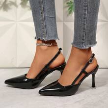 Women's Fashion Pointed Toe Buckle Hollow-Out High Heel Sandals - Black - View 6