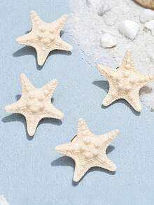 4 Pcs Realistic Resin Starfish Hair Clips, Non-Slip Duckbill Braid Accessories, Ocean Beach Themed Hair Jewelry For Women & Girls, Perfect For Beach Wedding, Summer Vacation, Party, Bridal, Updo.,Holiday,Travel - Beige - View 2