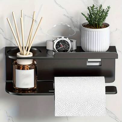 1pc Wall-Mounted Tissue Paper Holder, Can Be Used As Bathroom Fragrance Storage Rack, Multi-Function Storage Rack, Paper Roll Rack, Suitable For Kitchen And Bathroom, Bathroom Accessories