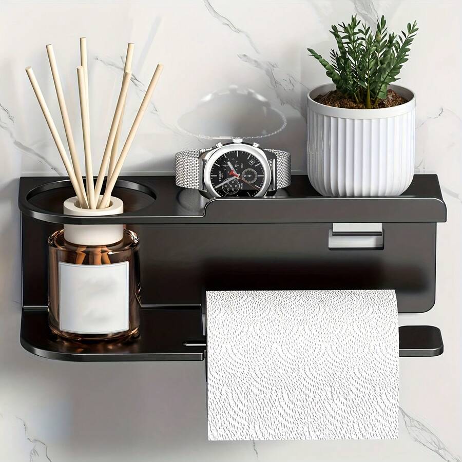 1pc Wall-Mounted Tissue Paper Holder, Can Be Used As Bathroom Fragrance Storage Rack, Multi-Function Storage Rack, Paper Roll Rack, Suitable For Kitchen And Bathroom, Bathroom Accessories - Multicolor - View 1