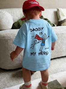 Áo thun ngắn tay cổ tròn in họa tiết phong cách thường ngày cho bé trai, thích hợp mặc mùa hè. - Màu xanh nhạt - Xem 3