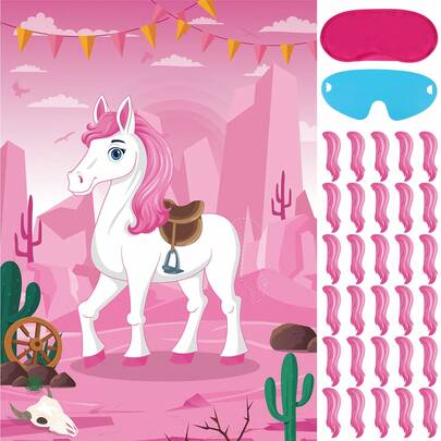 Fowecelt Cowgirl Birthday Party Decorations,Pin The Boot On The Cowgirl Game,My First Rodeo Recorations Girl Disco Pink Cowgirl Western Horse Party Decorations Favor Supplies.