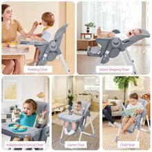 Trona plegable multifuncional para bebés y niños pequeños - Altura y respaldo ajustables, doble bandeja extraíble, tapizado en cuero PU - Fácil limpieza, desde 6 meses a 3 años - Gris oscuro - Ver 3