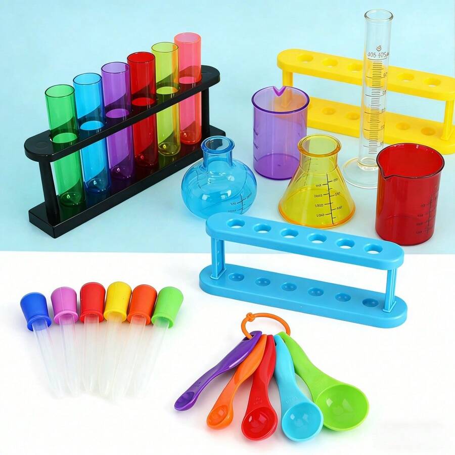 1 Set de Kit de Experimentos Científicos Coloridos, Herramientas Educativas Divertidas para Experimentos, Set de Experimentos Multicolor que Incluye Tubos de Ensayo, Vasos de Precipitados, Cuentagotas y Tazas Medidoras, Suministros Agradables para Experimentos Científicos en el Hogar y el Aula, Adecuado para Educación Familiar, Actividades en el Aula y Entusiastas de la Ciencia, Experimentos Interactivos y Divertidos