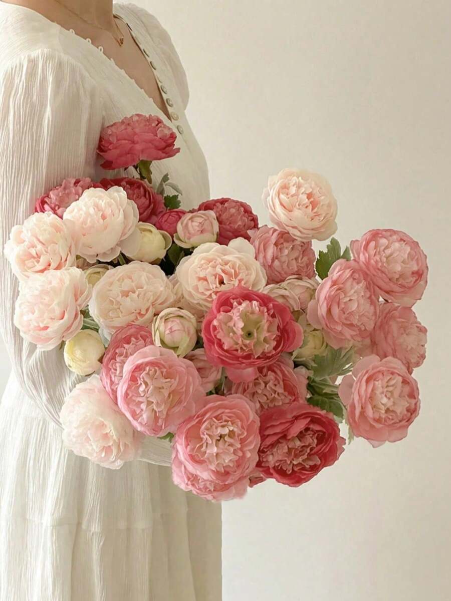 1/3/5pcs Velvet Lotus Peony Artificial Flowers, Bouquet With Leaves, Realistic Long Stems, Artificial Material That Will Never Wither, Suitable For Home Decoration, Room Decoration, Flower Arrangement, Outdoor Garden Decoration, Wedding Bouquet, Mother's Day And Valentine's Day Gifts.