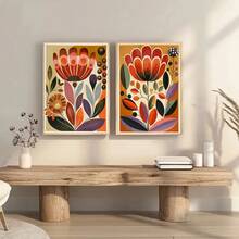 Lot de 2 affiches botaniques florales abstraites scandinaves sans cadre, peintures sur canevas de style vintage minimaliste du milieu du siècle nordique. Décoration murale moderne pour dortoirs, appartements, salons, chambres à coucher - A - Voir 2