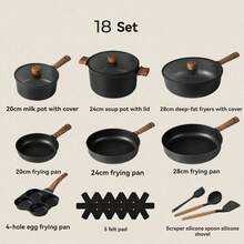 Ensemble de batterie de cuisine en titane noir, comprenant une poêle antiadhésive, une casserole et une poêle. Convient aux plaques à induction et à tous les types de cuisinière. Cet ensemble de poêles antiadhésives est idéal pour les crêpes, les œufs, les steaks, etc. Matériau en titane léger et portable. (Disponible en ensembles de 13/16/18 pièces et en pots individuels) - Voir 11