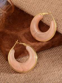 1 par de pendientes de aro únicos de color rosa nude, con estilo retro francés, minimalista y de moda de alta gama, adecuados para mujeres - Multicolor - Ver 1