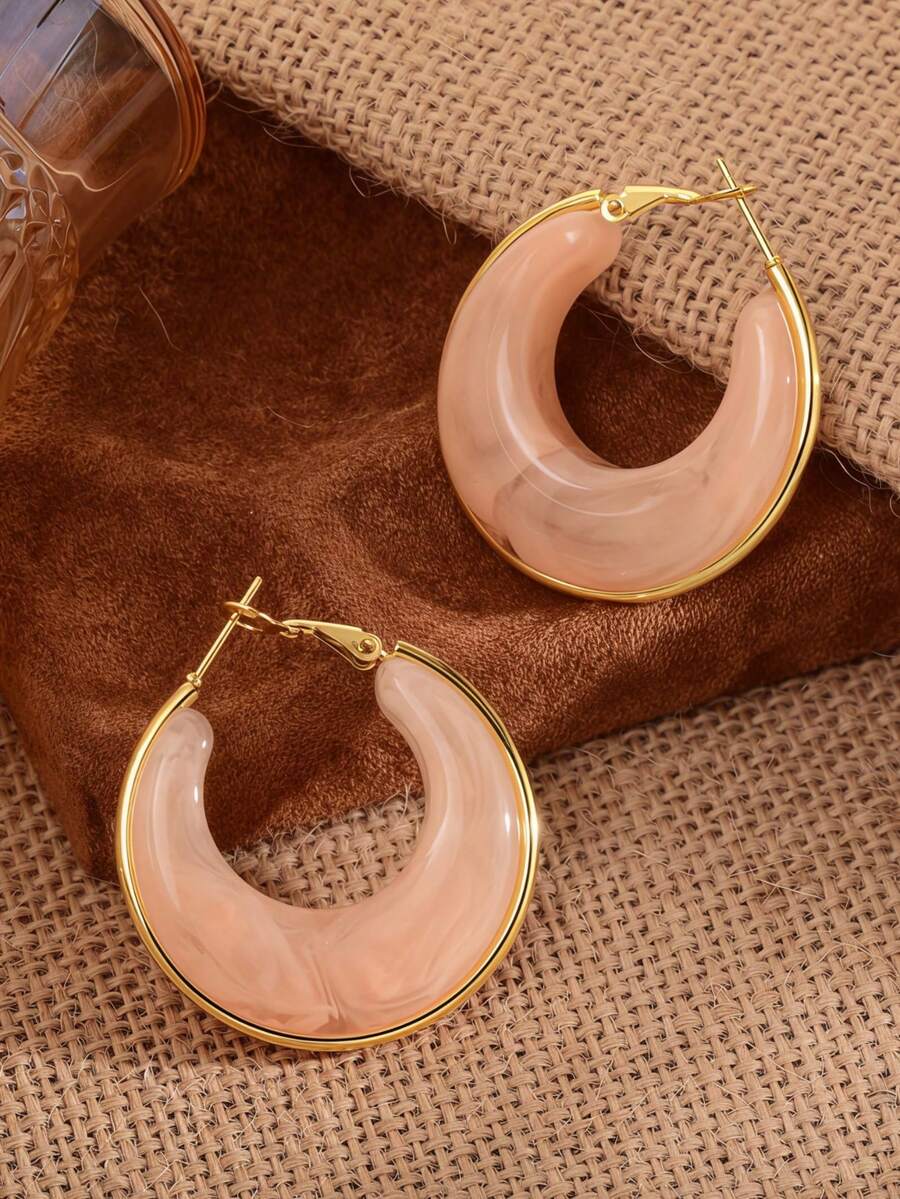 1 par de pendientes de aro únicos de color rosa nude, con estilo retro francés, minimalista y de moda de alta gama, adecuados para mujeres - Multicolor - Ver 1